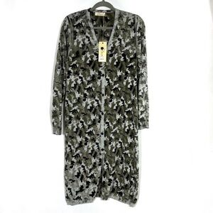 ELAN Long Cardigan Duster Boho Camo Camouflage Lightweight  Sz M